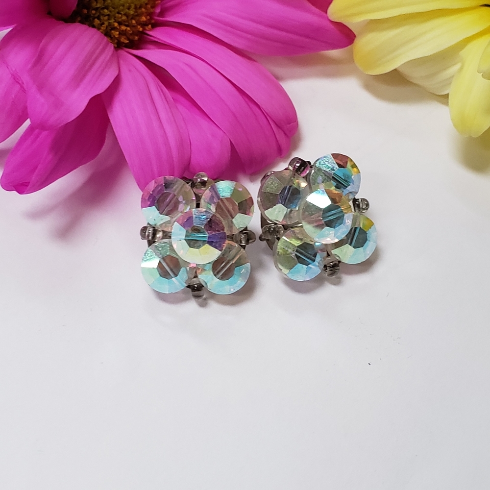 Vintage Aurora Borealis Clip-On Earrings